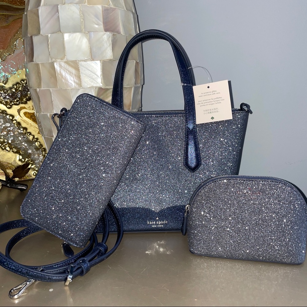KATE♠️SPADE LOLA GLITTER SATCHEL, WALLET 3 PC SET - Picture 1 of 9